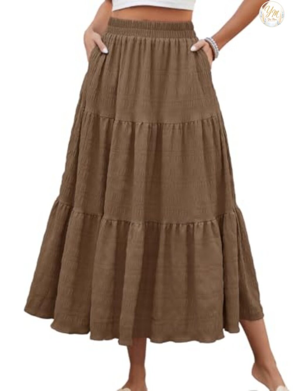 Women's Tiered Maxi Skirt High Waisted A-Line Flowy Long with Pockets